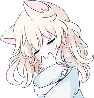 😊 anime, cat, cute, girl, kawaii, chibi, sleepy telegram sticker