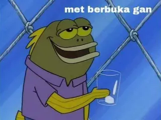 😄 met berbuka gan ikan, minum, gelas, tersenyum, kartun telegram sticker