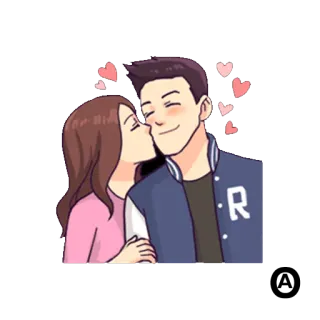 😊 pareja, beso, corazones, amor, dibujos animados, romance telegram sticker