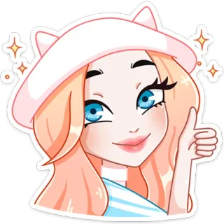 🙂 девушка, женщина, наклейка, мультфильм, портрет, шляпа telegram sticker