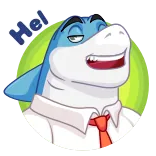 👋 Hel ฉลาม, การ์ตูน, สัตว์, เนคไท, สวัสดี telegram sticker