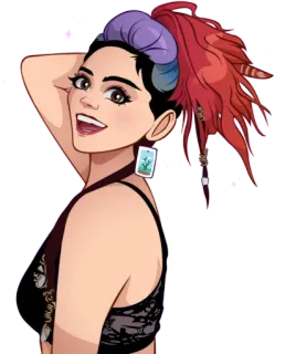 😄 mujer, dibujos animados, pelo rojo, aretes, sonriendo, retrato telegram sticker