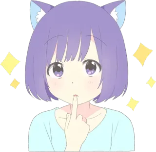 🤔 Anime, Chica, Orejas de gato, Brillo, Dedo corazón whatsapp sticker