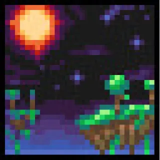 🌌 noche, isla, estrella, luna, pixel art telegram sticker
