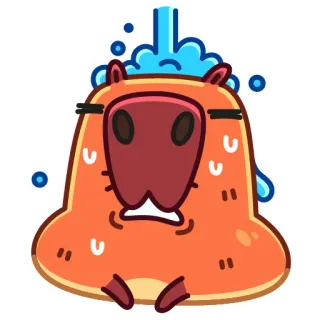 🛁 คาปิบารา, สัตว์, น่ารัก, การ์ตูน, ฝักบัว, น้ำ, ฟอง telegram sticker