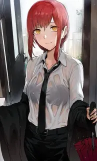 ☄ Makima Chainsaw Man anime, red hair, woman, tie, Chainsaw Man telegram sticker