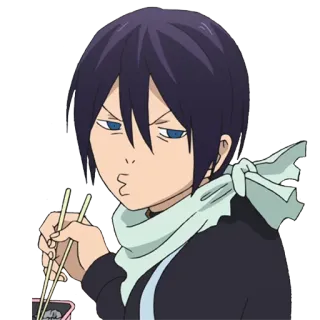 😗 Yato Noragami anime, character, eating, sushi telegram sticker