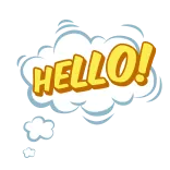 👋 HELLO! hallo, groet, wolk, tekst, geel, vriendelijk, chat telegram sticker