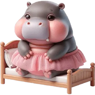 🥱 hipopotam, zwierzę, słodki, kreskówka, różowy, łóżko, ilustracja telegram sticker