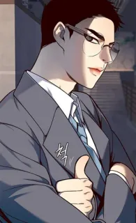 👍 적 hombre, traje, gafas, coreano, webtoon, personaje telegram sticker