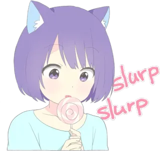😛 Slurp slurp аниме, девушка-кошка, милый, леденец, сладкий, мультфильм whatsapp sticker