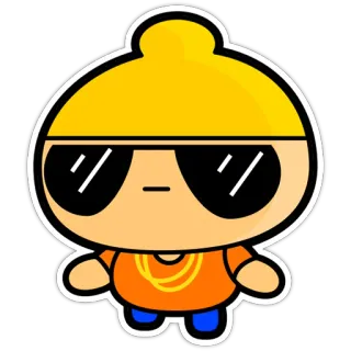 😎 Dessin animé, Personnage, Lunettes de soleil, Chapeau jaune, T-shirt orange, Chaîne en or telegram sticker