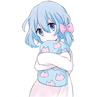 🙂 Anime, Niedlich, Mädchen, Blaue Haare, Kawaii, Cartoon, Figur, Umarmung telegram sticker