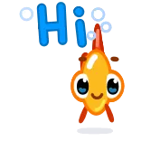 👋 Hi ryba, złota rybka, kreskówka, pozdrawiam, bąbelki, słodkie, zwierzę telegram sticker