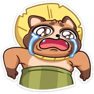 😭 mapache japonés, llorando, triste, tanuki, ropa tradicional, emoción, sticker whatsapp sticker