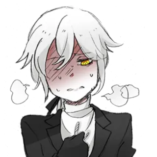 😞 anime, blushing, exhausted, irritated, white hair, yellow eyes telegram sticker