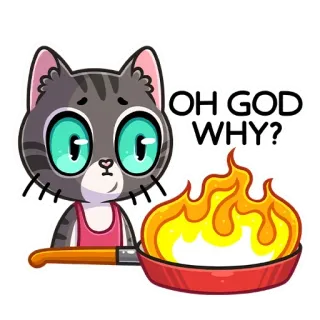 😬 OH GOD WHY? chat, cuisine, feu, fail, mème, sticker, oh mon dieu pourquoi, drôle whatsapp sticker