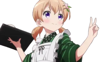 😄 Аниме, Девушка, Мультфильм, Весёлый, Улыбка, Знак мира telegram sticker