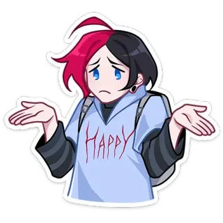 🤷‍♂️ HAPPY 애니메이션 스타일, 캐릭터, 혼란스러운, 어깨를 으쓱, 슬픈, 젊음, 만화 telegram sticker
