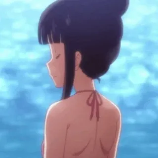 💕 anime, girl, swimsuit, back view, water, beach telegram sticker