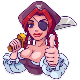 👍 pirata, donna, spada, pollice in su, benda sull'occhio whatsapp sticker
