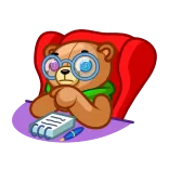 🤔 bear, sticker, cartoon, writing, studying, glasses telegram sticker