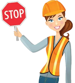 🙅‍♀ STOP Panneau stop, Ouvrier, Sécurité, Casque de chantier, Femme, Dessin animé, Signalisation routière telegram sticker