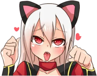 🍂 animé, fille chat, mignon, yeux rouges, tire la langue telegram sticker