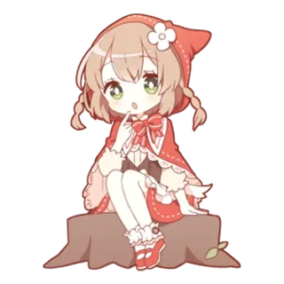 😯 Anime, Garota, Chapeuzinho Vermelho, Bonito, Ilustração, Desenho animado telegram sticker