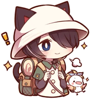✊ Chibi, Anime, Sticker, Katzenohren, Reisender, Rucksack, Kawaii whatsapp sticker