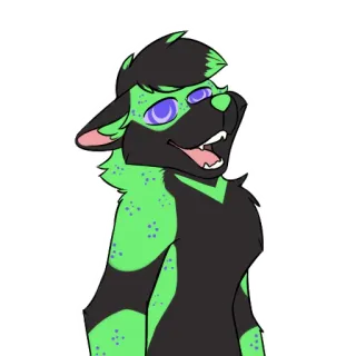 😵‍💫 furry, anthropomorphic, green, black, animal, feline, canine, digital art, sticker telegram sticker