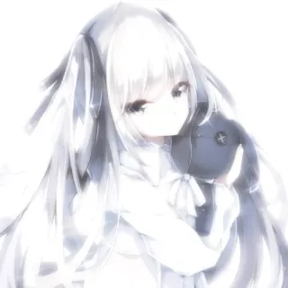 😕 anime, girl, doll, cute, long hair, grey telegram sticker