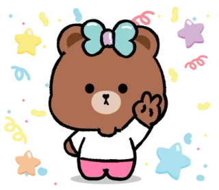 ⭐ 곰, 귀여운, 만화, 카와이, 리본, 인사, 친근한 telegram sticker