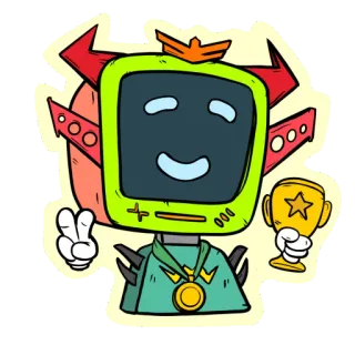 🏆 Dessin animé, Tête TV, Personnage, Autocollant, Trophée, Victoire, Médaille telegram sticker