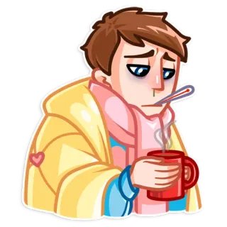 🤒 krank, ill, erkältet, thermometer, tee, gesundheit, cartoon telegram sticker