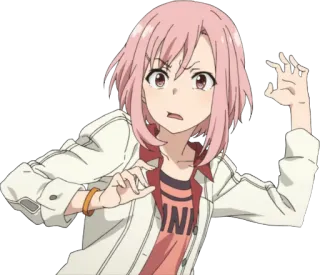 😟 animé, fille, cheveux roses, dessin animé telegram sticker