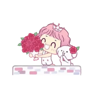 💕 kawaii, carino, fiori, cane, ragazza, principessa, cartoni animati, animazione telegram sticker