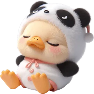 😌 pato, panda, lindo, animal, dibujo animado, bebé, dormir, acogedor telegram sticker