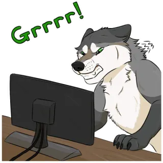 🖥 Grrrr! lobo, animal, ordenador, agresividad, furry, meme whatsapp sticker