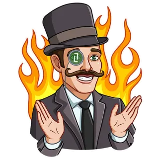 🔥 hombre, monóculo, sombrero de copa, llamas, traje, dibujo animado telegram sticker