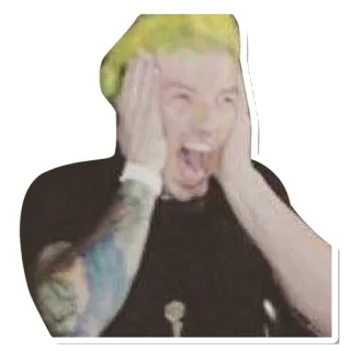 😱 zszokowany, przestraszony, twarz, żółte włosy, tatuaże, krzyczący telegram sticker