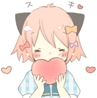 😍 スキ Anime, Coração, Fofo, Garota, Kawaii, Adesivo, Cabelo Rosa telegram sticker