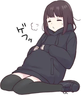 🤢 ゲフッ Аниме, Мультфильм, Девушка, Сидит, Устала, Капля пота whatsapp sticker