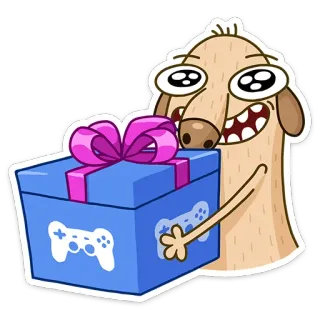 🎁 anjing, hadiah, hadiah, permainan, stik kendali, perayaan telegram sticker