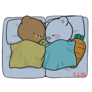 🥱 S_i_Bi 熊, 睡觉, 可爱, 卡通, 爱, 情侣, 胡萝卜, 卡哇伊 telegram sticker