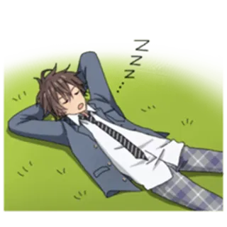 💤 ZZZZZ.... sleeping, anime, boy, grass, laying down, school uniform telegram sticker