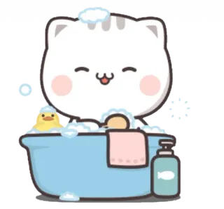 🛀 kat, bad, schattig, bubbel, eend, cartoon telegram sticker