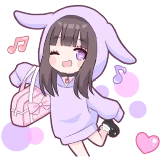 👋 Anime, Chibi, Mignon, Kawaii, Fille, Musique telegram sticker