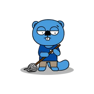 😥 beaver, cartoon, mop, cleaning, janitor, animal telegram sticker