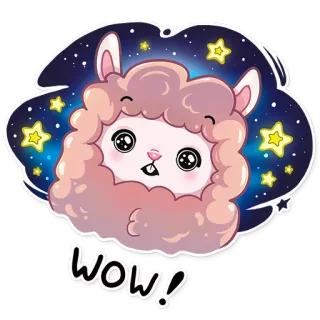 😍 WOW! Lama, süß, wow, Alpaka, Sterne, Cartoon, Tier whatsapp sticker